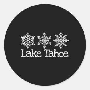 Lake Tahoe Mountain Ski Skier Skiing Rustic Snowfl Classic Round Sticker