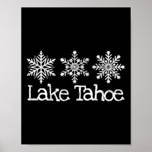 Lake Tahoe Mountain Ski Skier Skiing Rustic Snowfl Poster