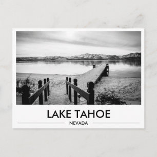 Lake Tahoe Nevada Snowy Dock Photo Black & White Postcard