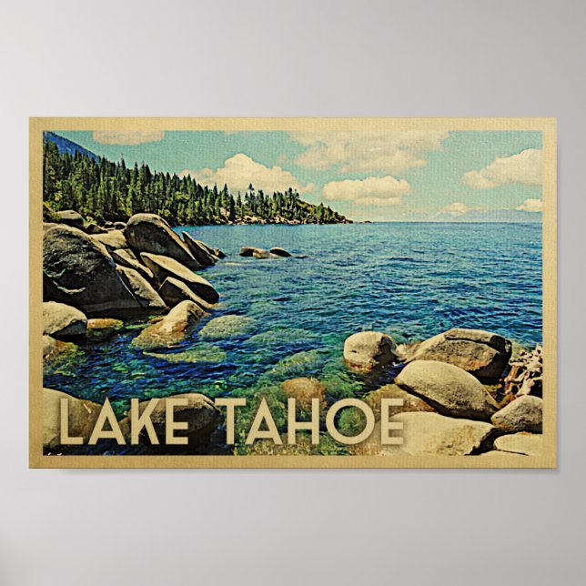Lake Tahoe Poster Vintage Travel Art (Front)