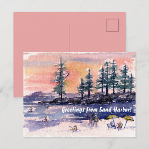 Lake Tahoe Sand Harbor Sunset Beach Greetings Postcard