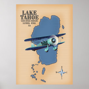Lake Tahoe Sierra Nevada California Nevada USA map Poster
