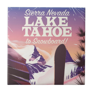 Lake Tahoe Sierra Nevada USA Snowboarding poster Ceramic Tile