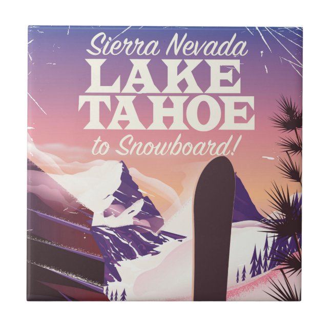 Lake Tahoe Sierra Nevada USA Snowboarding poster Ceramic Tile (Front)
