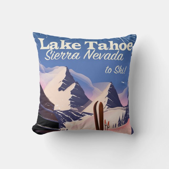 Lake Tahoe sierra nevada vintage ski print Cushion (Front)
