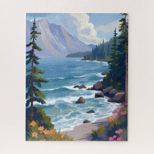Lake Tahoe Tide Watercolor Travel Painting  Jigsaw Puzzle