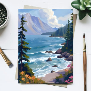 Lake Tahoe Tide Watercolor Travel Painting  Postcard