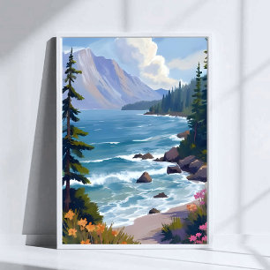 Lake Tahoe Tide Watercolor Travel Painting  Poster