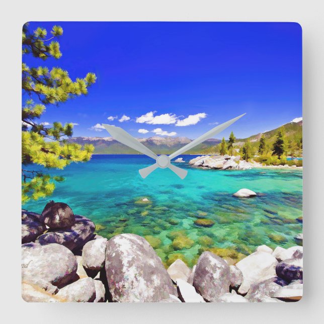 Lake Tahoe View Square Wall Clock (Front)
