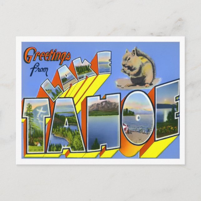 Lake Tahoe Vintage Big Letters Postcard (Front)