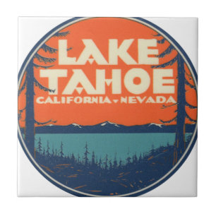 Lake Tahoe Vintage Travel Decal Design Ceramic Tile