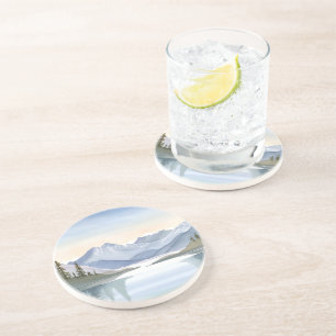 Lake Tahoe Watercolor Mountain Landscape Coaster