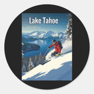Lake Tahoe Winter Skiing Adventure Classic Round Sticker