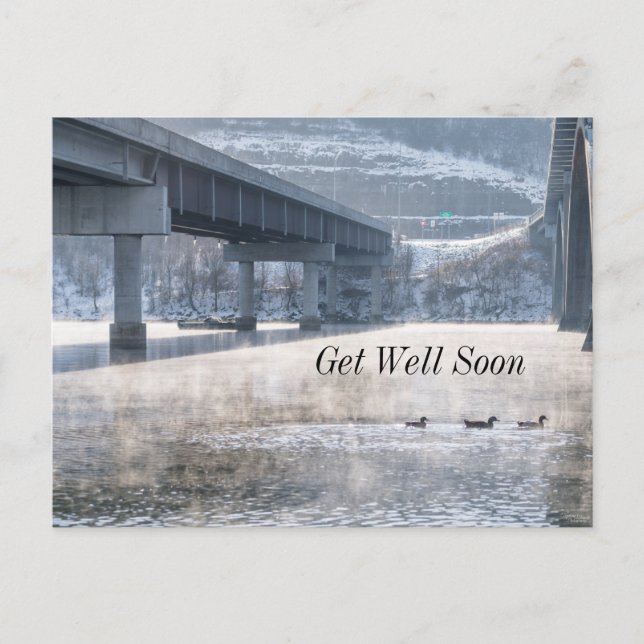 Lake Taneycomo Foggy Winter Fishing Get Well Soon Postcard (Front)