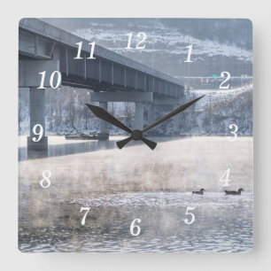 Lake Taneycomo Foggy Winter Fishing Wall Clock