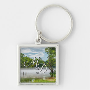 Lake Taneycomo Summer Fog Monogram Square Keychain