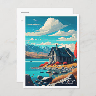 Lake Tekapo New Zealand vintage travel Postcard