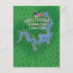 Lake Texoma USA map. Postcard