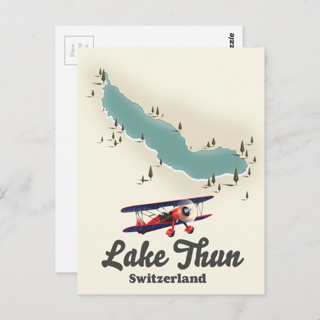 Lake Thun Switzerland map Postcard (Front/Back)