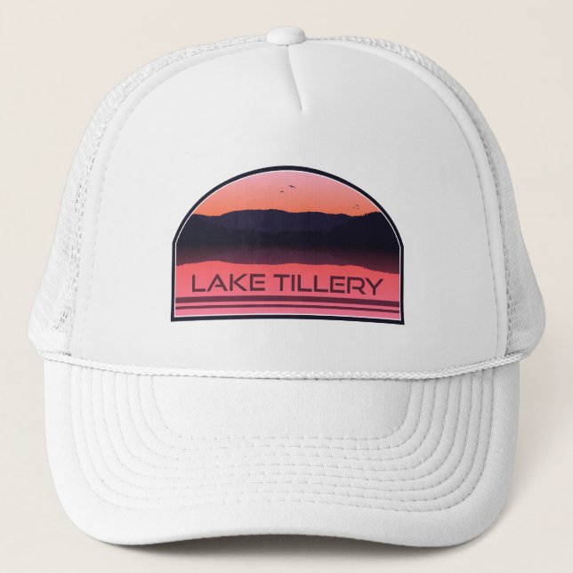 Lake Tillery North Carolina Red Sunrise Trucker Hat (Front)