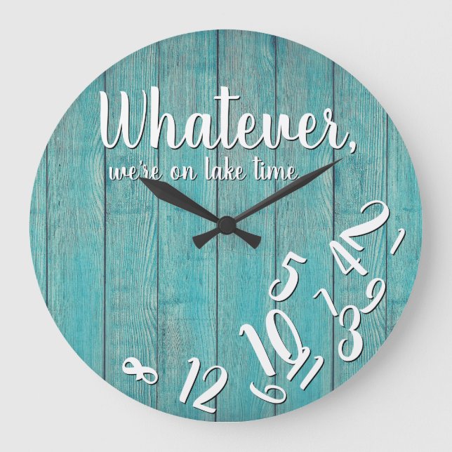 Lake Time Rustic Wood Funny Retirement Lake Home Large Clock (Front)