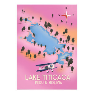 Lake Titicaca, peru, Bolivia lake map travel art Photo Print