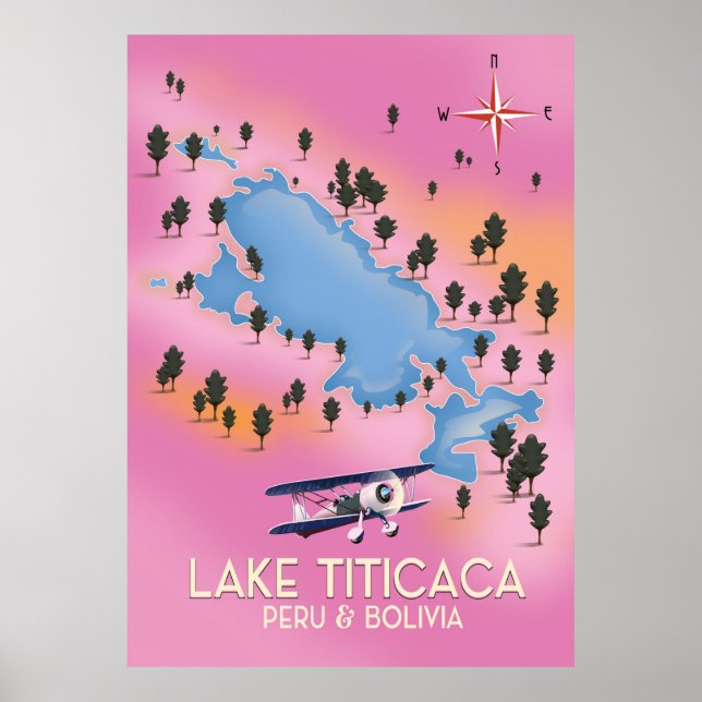 Lake Titicaca, peru, Bolivia lake map travel art Poster (Front)