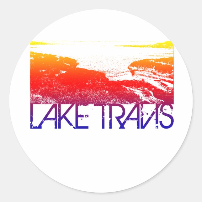 Lake Travis Skyline Design Classic Round Sticker (Front)