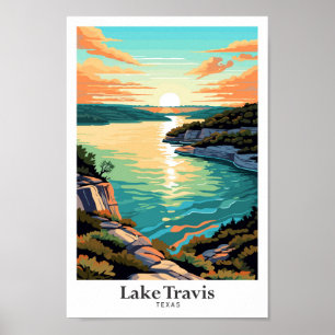 Lake Travis Texas Art Vintage Travel Illustration Poster