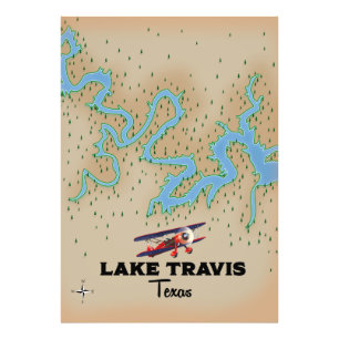 Lake Travis Texas map Photo Print