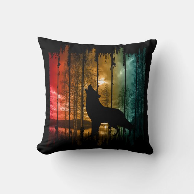 LAKE TREES WOLF HOWLING CUSHION (Front)