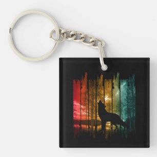 LAKE TREES WOLF HOWLING KEY RING