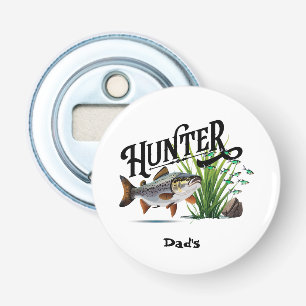 Lake Trout On The Hunt Button Bottle Opener