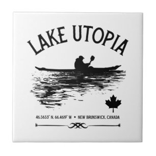  Lake Utopia New Brunswick Canada Lakes - Kayaker  Ceramic Tile