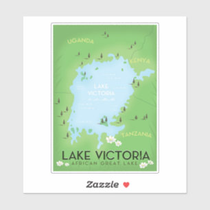 Lake Victoria Map - Africa Great Lake travel art.