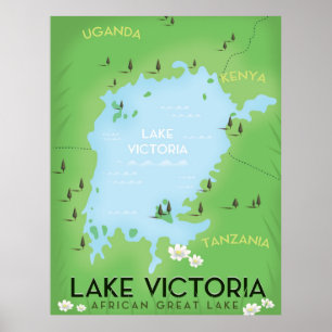 Lake Victoria Map - Africa Great Lake travel art. Poster