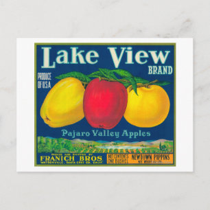 Lake View Apple Label - Watsonville, CA Postcard