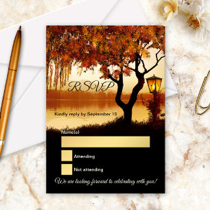 Lake View Tree Fall Wedding RSVP Card