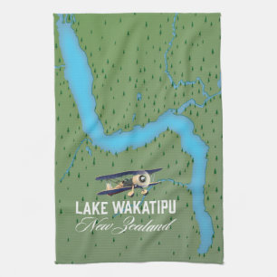 Lake Wakatipu New Zealand map Tea Towel