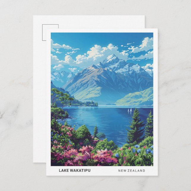  Lake Wakatipu New Zealand Vintage Travel  Postcard (Front/Back)