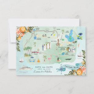 Lake Wales, FL   Destination Wedding Itinerary Map Invitation