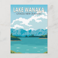 Lake Wanaka Otago New Zealand Travel Art Vintage