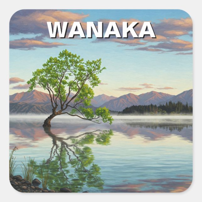 Lake Wanaka Tree New Zealand Travel Square Sticker (Front)
