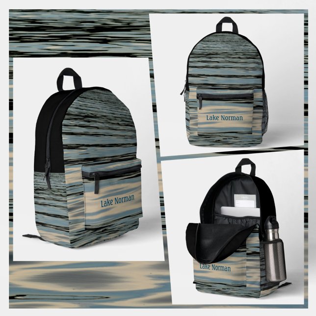 Lake Water Blue Beige Black Wavy Stripes Printed Backpack (Creator Uploaded)
