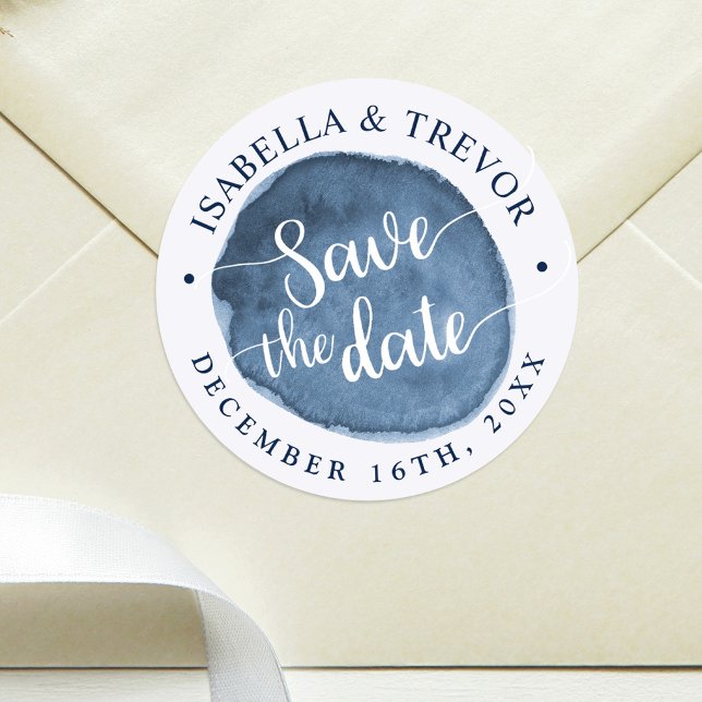 Lake Water Stain | Custom | Save the Date Classic Round Sticker (Creator Uploaded)