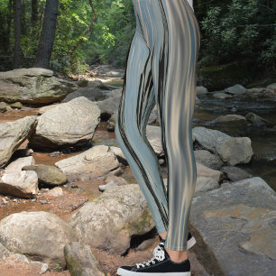 Lake Water Vertical Stripes Blue Beige Leggings