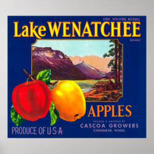 Lake Wenatchee Apple Label (blue) - Cashmere, WA Poster