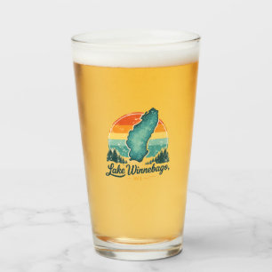 Lake Winnebago WI Sunset Lake Map Outline Glass
