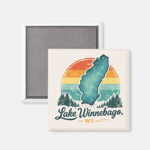 Lake Winnebago WI Sunset Lake Map Outline Magnet