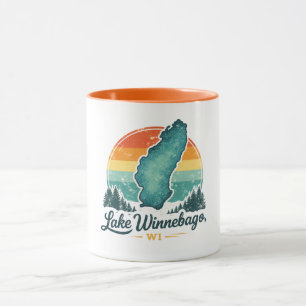Lake Winnebago WI Sunset Lake Map Outline Mug
